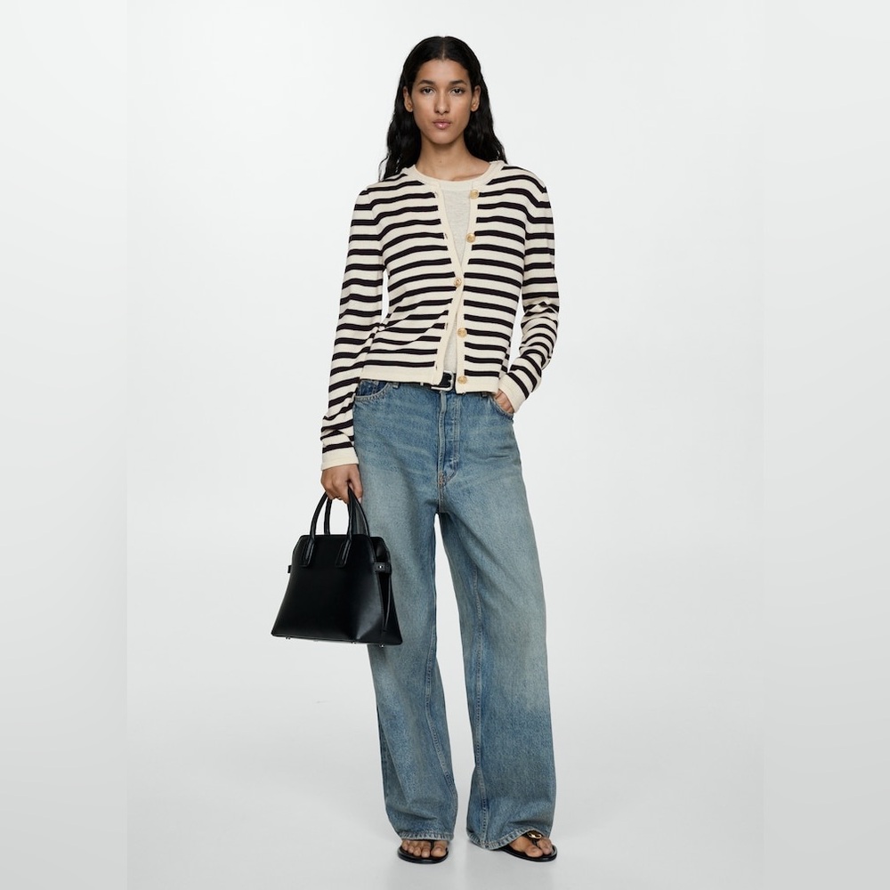 MNG knitted striped cardigan, jewel buttons